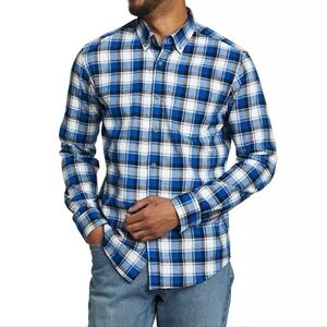 Eddie Bauer Blue/White Plaid Print Flex Brushed Flannel Button Down Shirt Sz XL